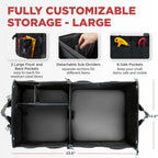 Caja organizadora portátil retráctil de varios compartimentos de primera calidad TrunkCratePro para autos, SUV, camiones, minivans, Negro