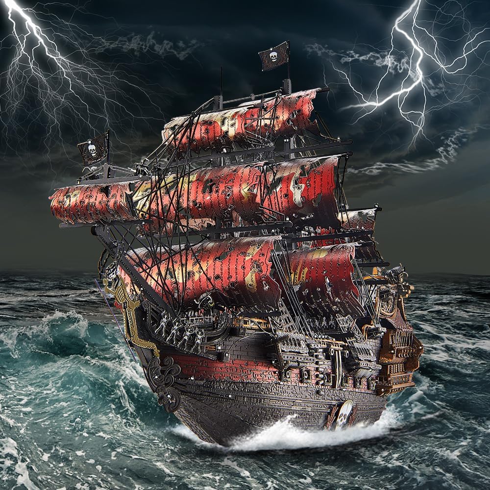 Piececool - Rompecabezas de metal 3D para adultos, juegos de construcción del modelo del barco pirata Red Queen Anne's Revenge, kit de construcción de modelo de embarcación 3D, juegos de manualidades