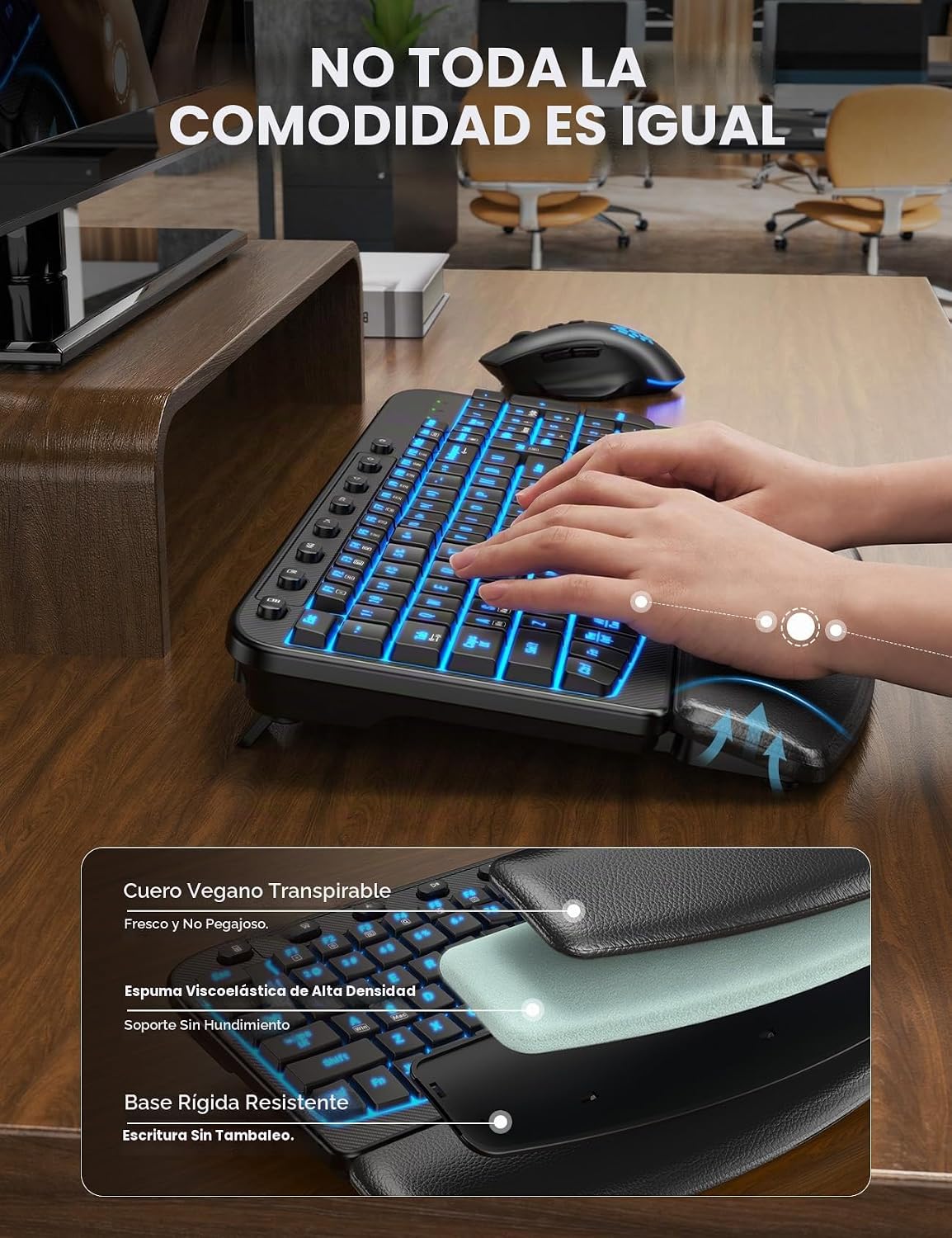 SABLUTE MA12Pro Wave - Teclado inalámbrico y mouse ergonómico, con...