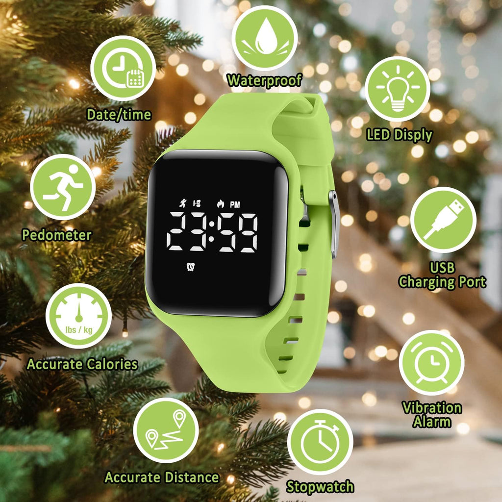Relojes para niños y niñas, reloj deportivo digital con contador de pasos, podómetro, alarma de vibración, sin aplicación, impermeable, rastreador de fitness, reloj para niños, niñas, adolescentes