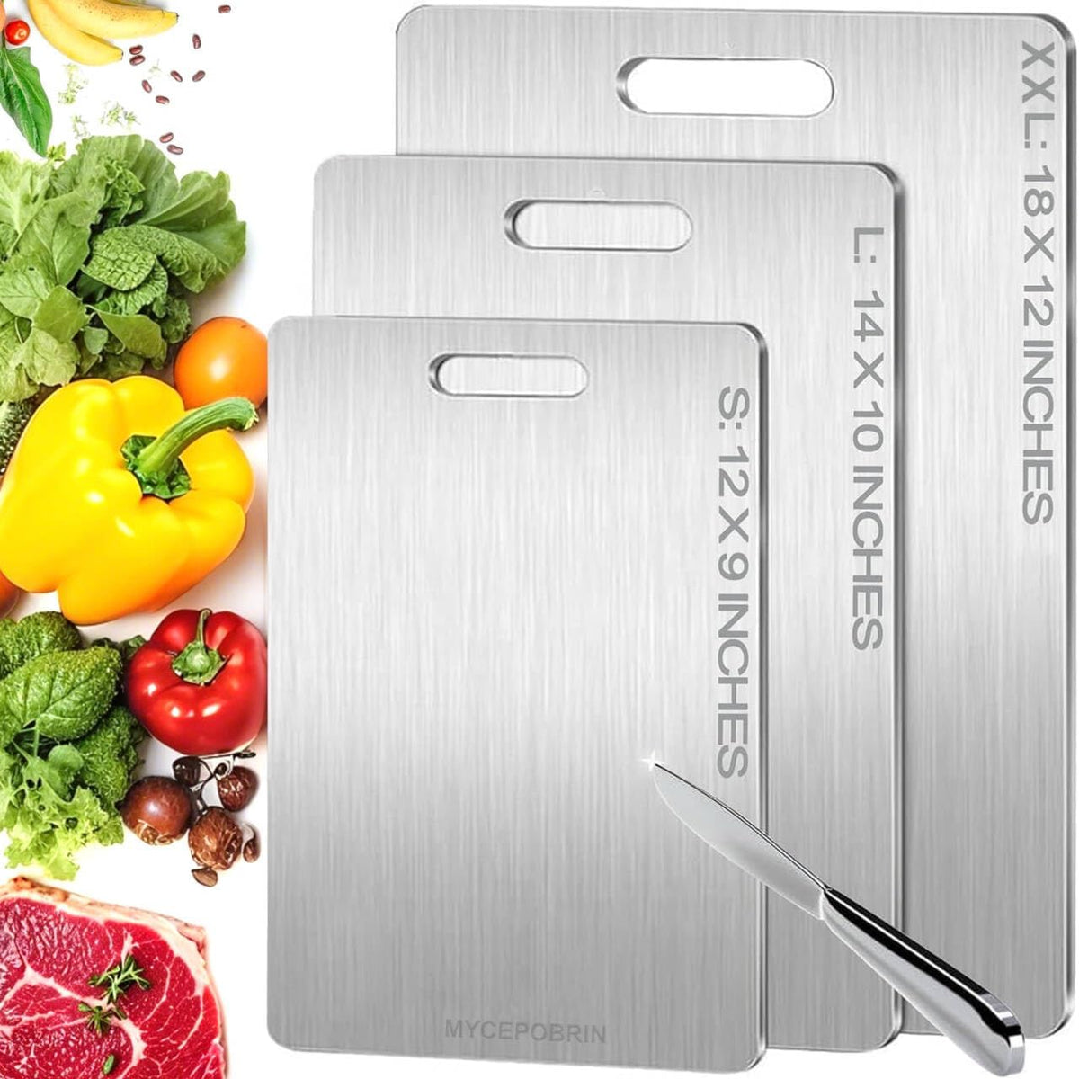 Katori Tabla de cortar de titanio para cocina, tablas de cortar de titanio 100% puro, tabla de cortar de titanio no tóxica de doble cara para cortar carne, verduras, frutas, apta para lavavajillas (S+