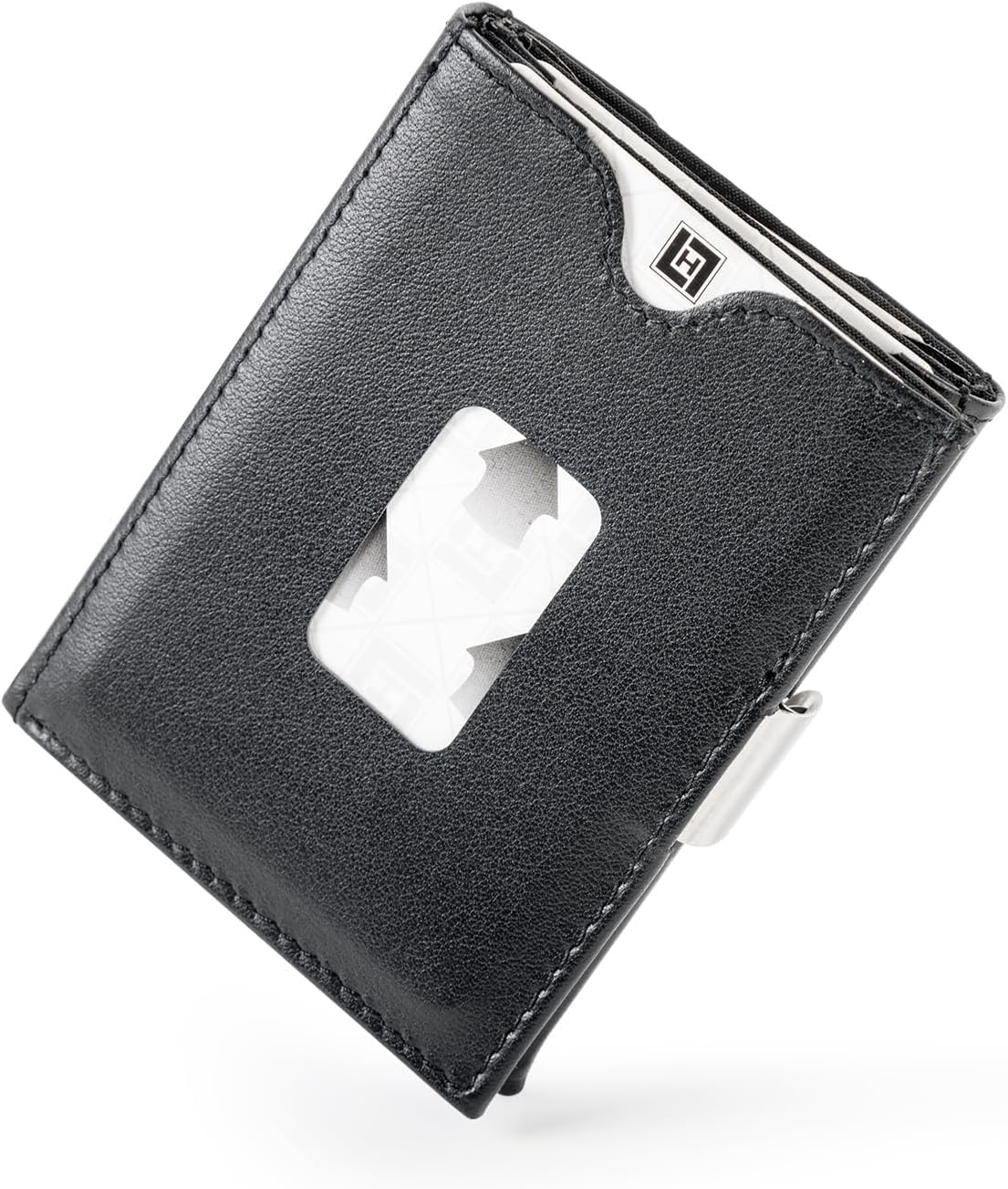 LLH - Billetera de cuero triple para hombre, con bloqueo RFID, 6 ranuras para 12 tarjetas, clip de bloqueo de acero inoxidable, soporte para tarjetas de crédito de bolsillo frontal, regalo