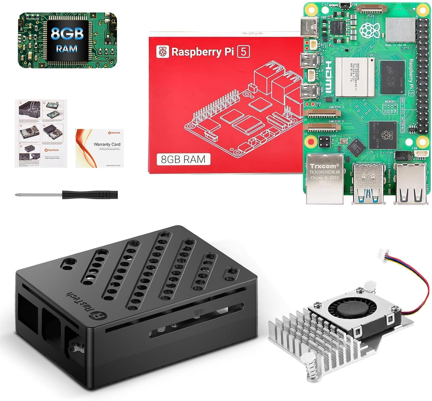 RasTech Raspberry Pi 5 Kit 8GB RAM con funda Pi 5, enfriador activo...