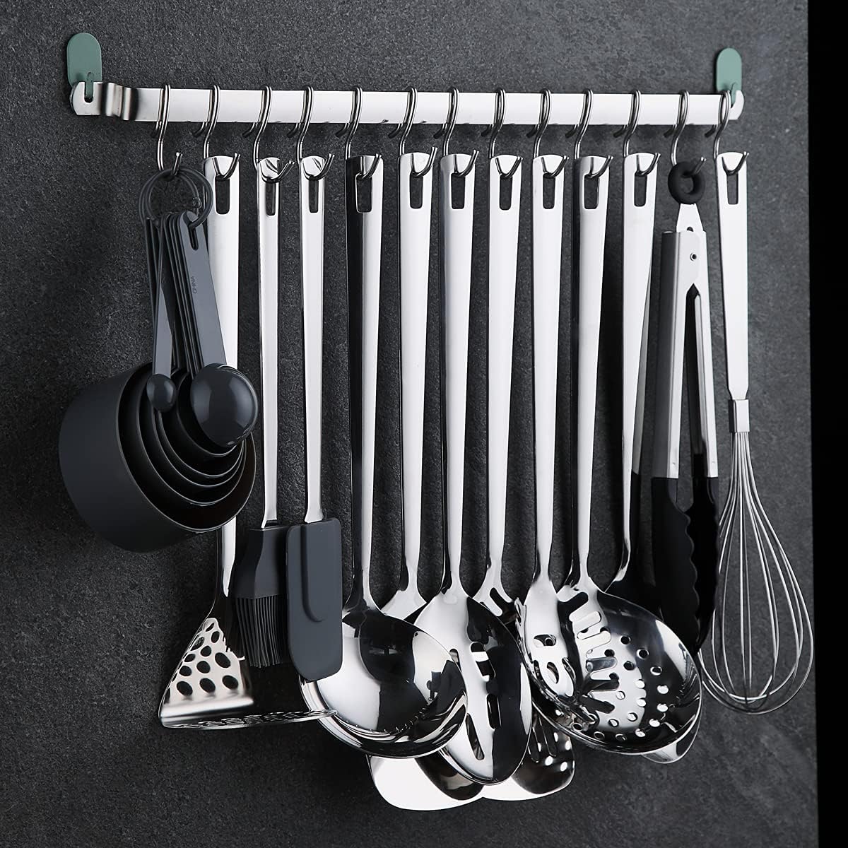 Kyraton - Juego de utensilios de cocina de acero inoxidable con de 37 piezas, juego de herramientas de cocina con soporte de utensilios, antiadherentes y resistentes al calor, aptos para lavavajillas