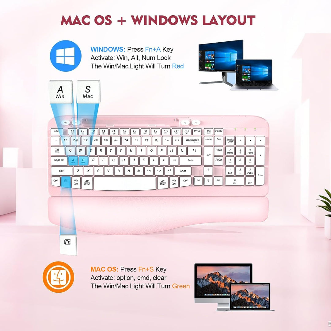 Teclado inalámbrico ergonómico con reposamuñecas acolchado, teclas...