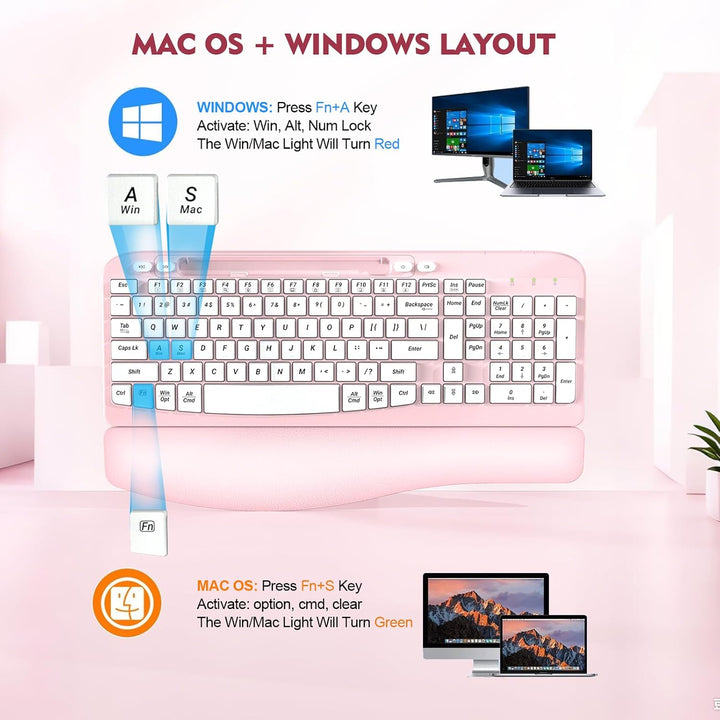 Teclado inalámbrico ergonómico con reposamuñecas acolchado, teclas...