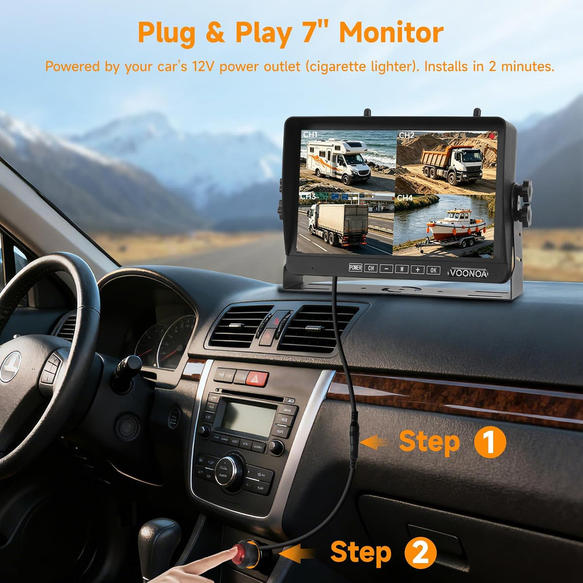 Sistema de cámara inalámbrica 1080P para RV, cámara de respaldo de visión nocturna IP69 impermeable con cámara de visión trasera lateral y monitor HD de 7 pulgadas para RV, camión, remolque, casa