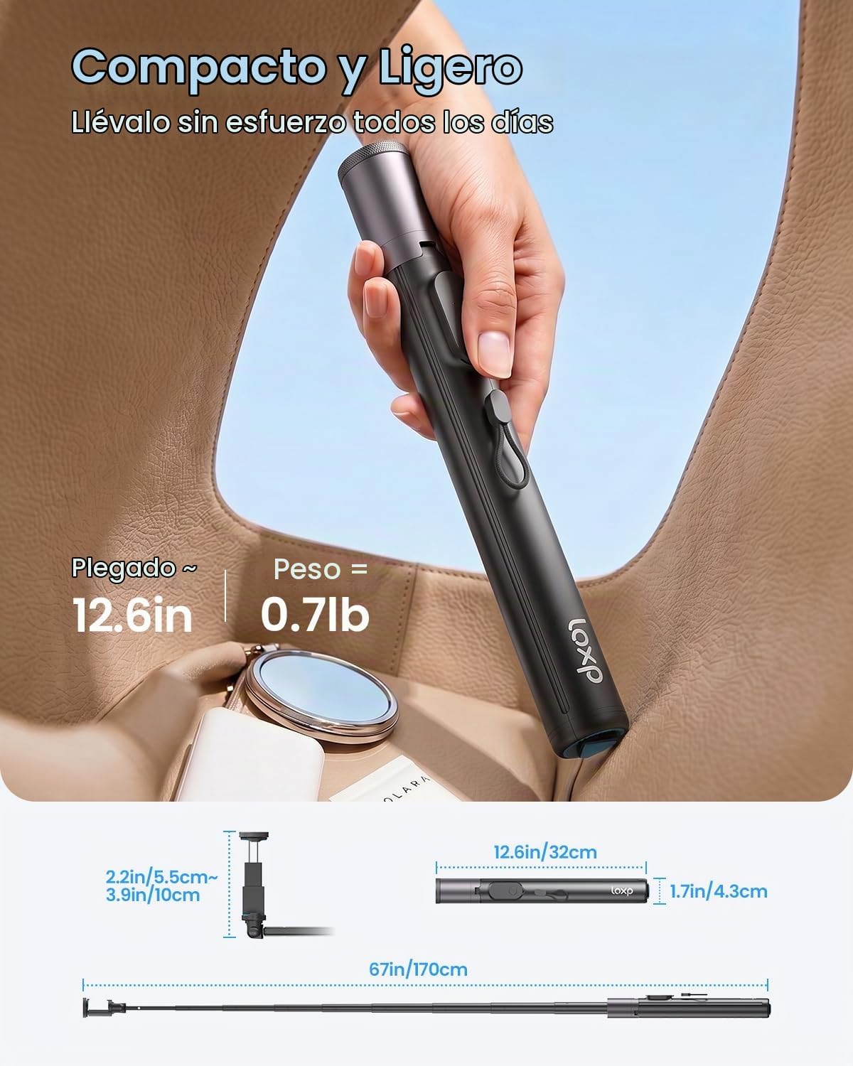 Trípode de teléfono de 67 pulgadas con control remoto, apertura