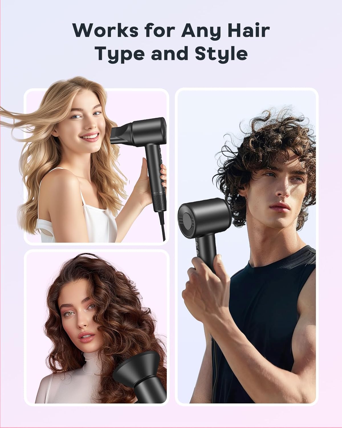 Bopcal Hair Dryer, Ionic Blow Dryer with Diffuser, 150,000 RPM Prof...