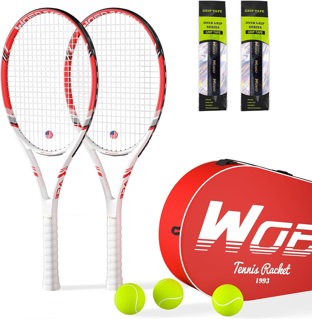 Raqueta de tenis profesional para adultos, 2 jugadores de 27 pulgadas, raqueta de tenis de velocidad aceptable para principiantes y profesionales con 3 pelotas de tenis, 2 amortiguadores de vibración,