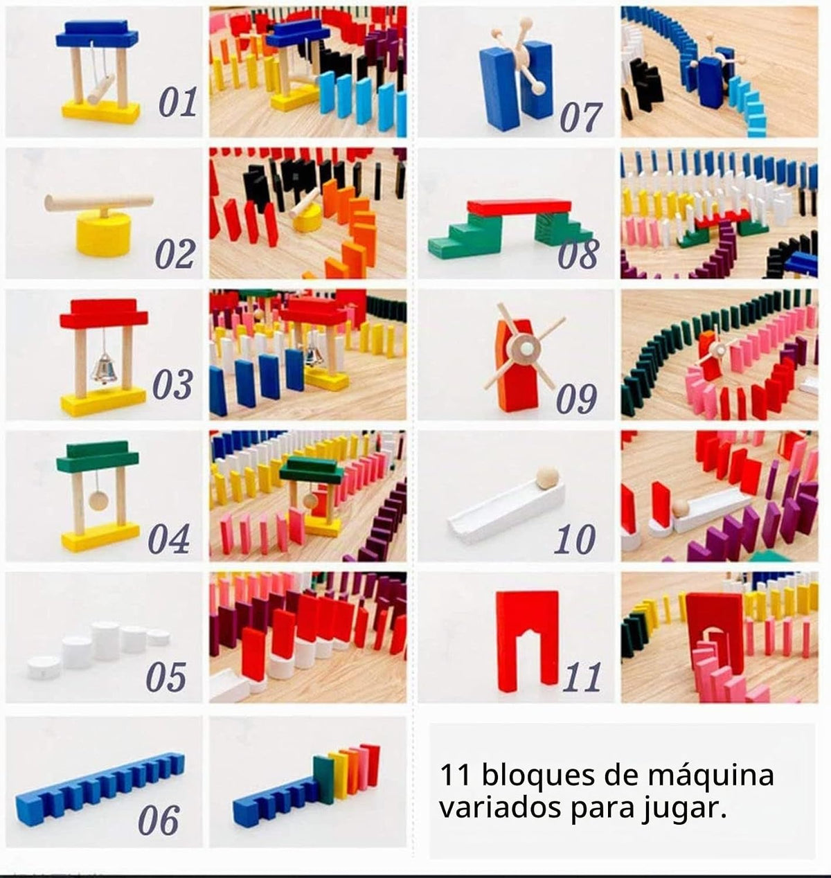 Set de 1000 piezas Dominó de madera para niños, bloques de construcción, juegos de carrera con bolsa de almacenamiento Lewo