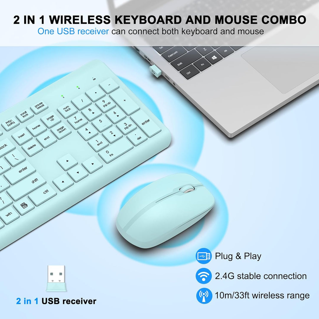 Combo de teclado y mouse inalámbricos, teclado ergonómico silencios...