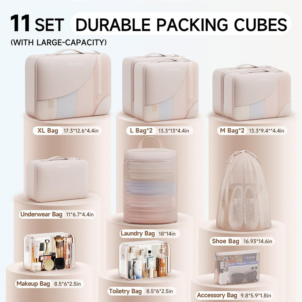 OlarHike - Cubos de embalaje para viajes, regalos para mujeres y madres, organizador de maleta antidesgarros para equipaje con zapatos y bolsa de aseo colgante, artículos esenciales de vacaciones y