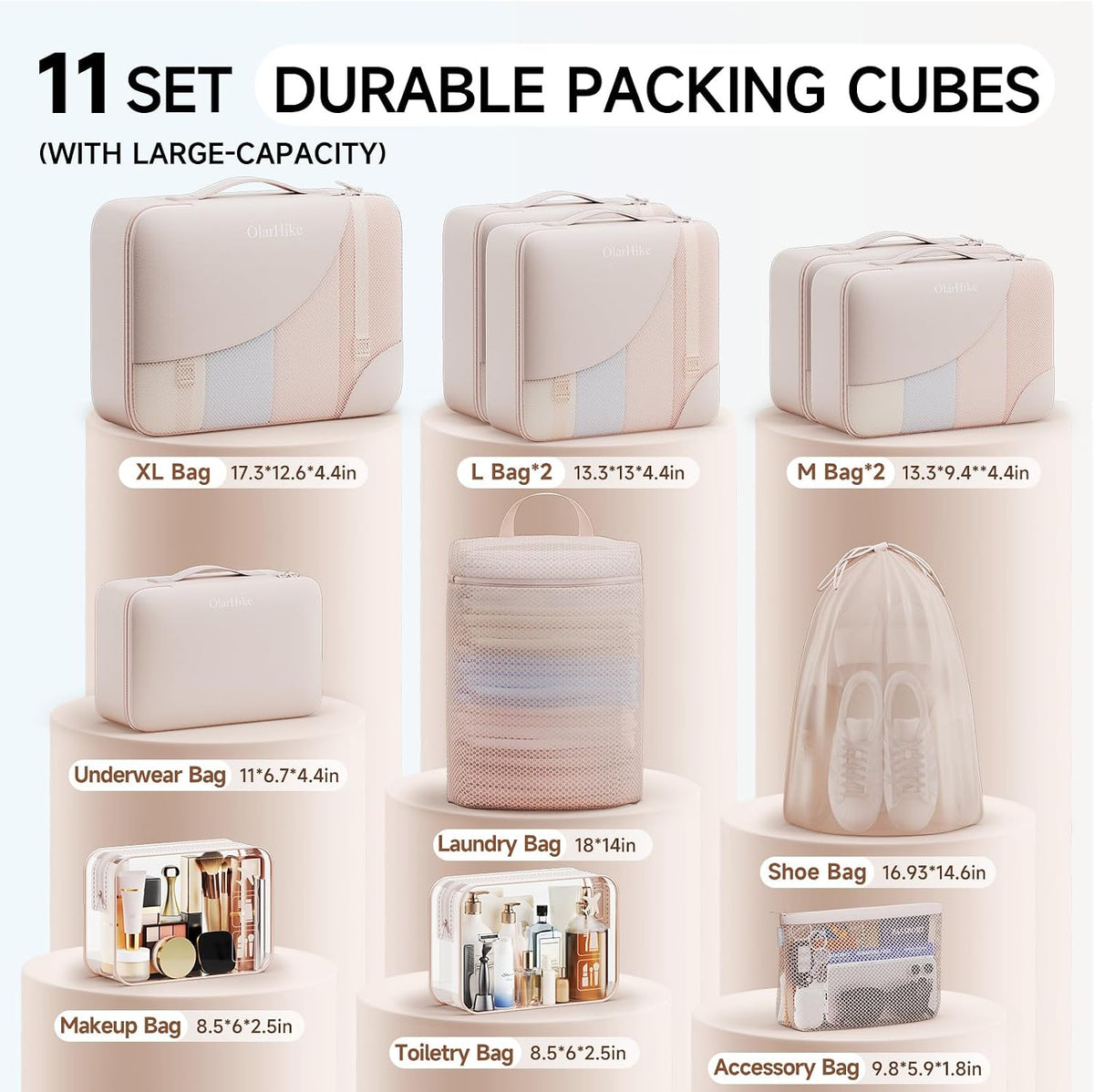 OlarHike - Cubos de embalaje para viajes, regalos para mujeres y madres, organizador de maleta antidesgarros para equipaje con zapatos y bolsa de aseo colgante, artículos esenciales de vacaciones y