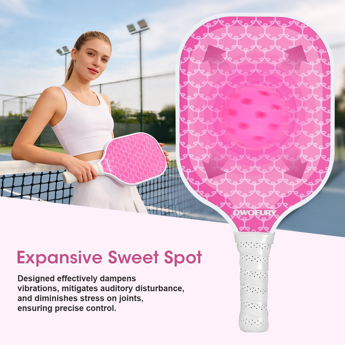 Set de 2 Paletas de Pickleball Ligero con Núcleo de Panal Rosa Control