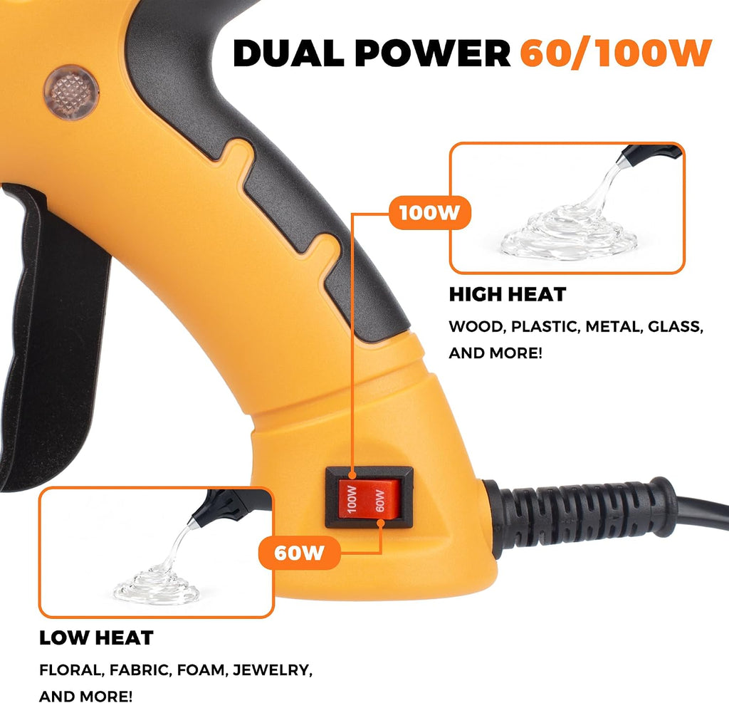 Pistola de pegamento caliente de tamaño completo 60W/100W de uso pesado con 21 barras de