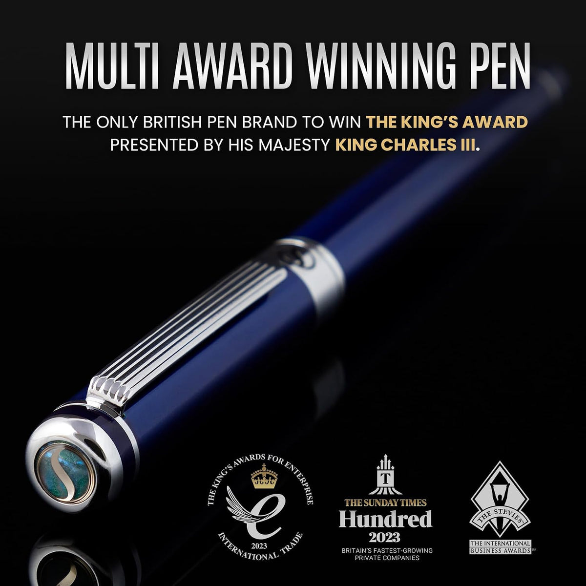 Pluma fuente Scriveiner Midnight Azul – Impresionante pluma de lujo con acabado cromado, punta Schmidt (mediana), el mejor juego de regalo para hombres y mujeres, profesionales, ejecutivos, oficina