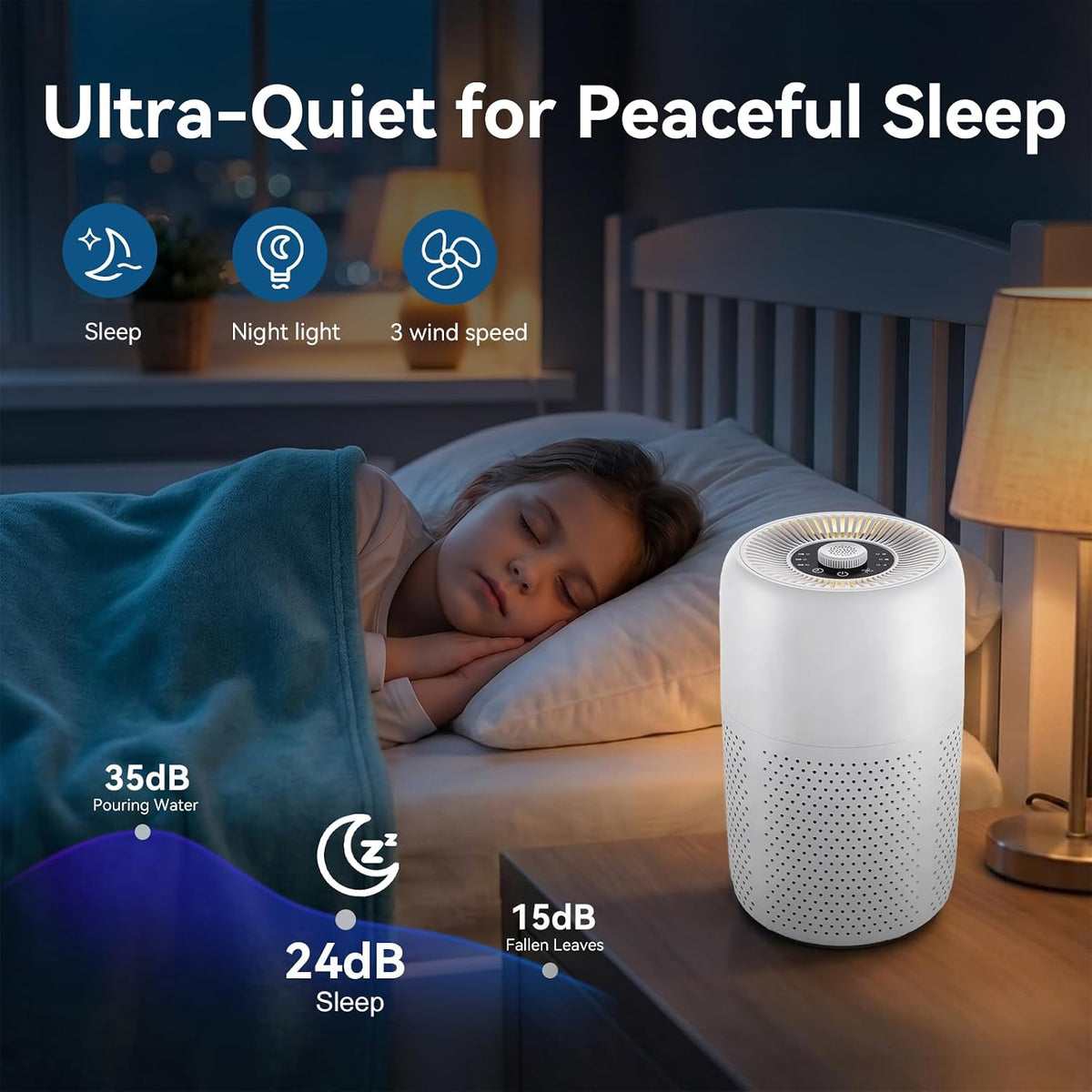 Purificadores de aire para dormitorio, alta eficiencia de hasta