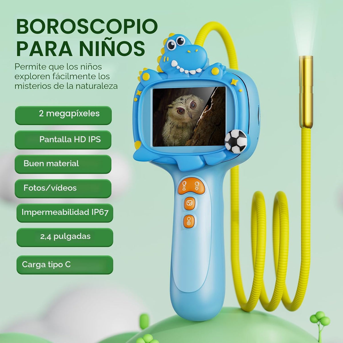 Cámara de boroscopio para niños con luz - Juguete educativo de ciencia STEM para niños de 4, 5, 6, 7, 8, 9, 10 años, niños y niñas, regalo de cumpleaños, cámara de serpiente para
