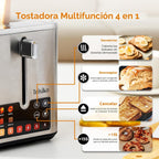 Tostadora de 2 rebanadas con pantalla táctil inteligente, ranura ancha, acero inoxidable
