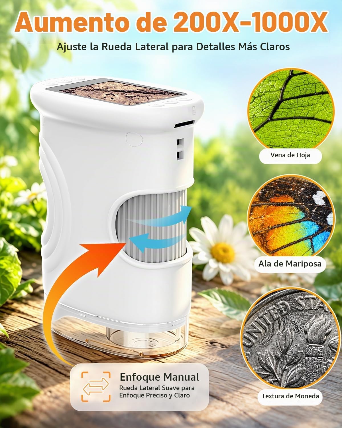 Handheld Microscope para Kids con 2.0" IPS Screen Digital Outdoor Gifts