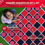 Swooc Games® - Juego de Damas Gigantes Vintage 2 en 1 y Tic Tac Toe con Tapete (4 pies x 4 pies) - Lona 100% Lavable a Máquina - Juegos Gigantes al Aire Libre para Niños - Juego de Patio para Niños