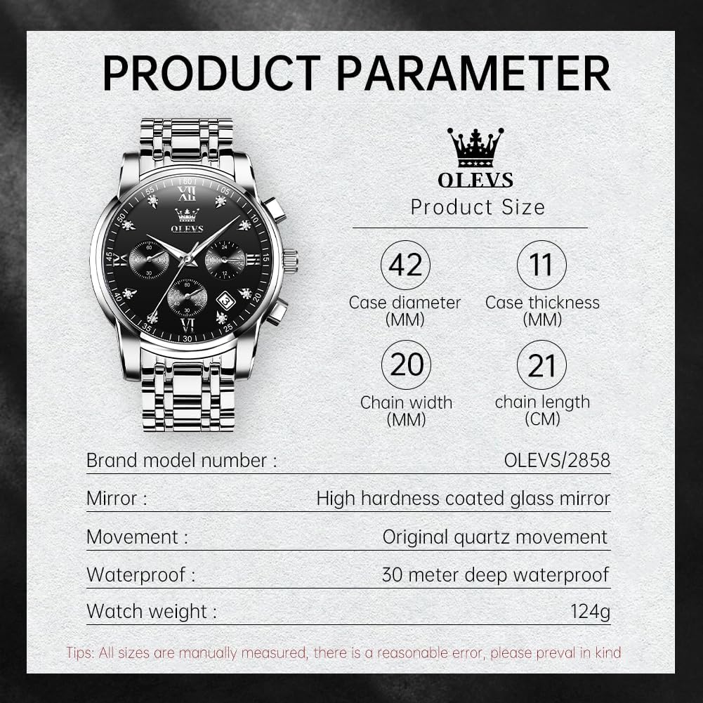 OLEVS Relojes para Hombre de Lujo a prueba de agua Lúminosos de lectura fácil Cronógrafo Con Esmalte Dorado Completo / Blanco Dial / Cara Negra Calendario Pulsera Relojes