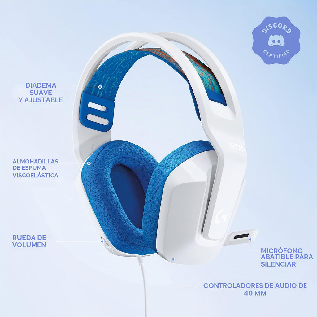 Auriculares para juegos Logitech G335 con cable y micrófono con función girar para silenciar - Blanco