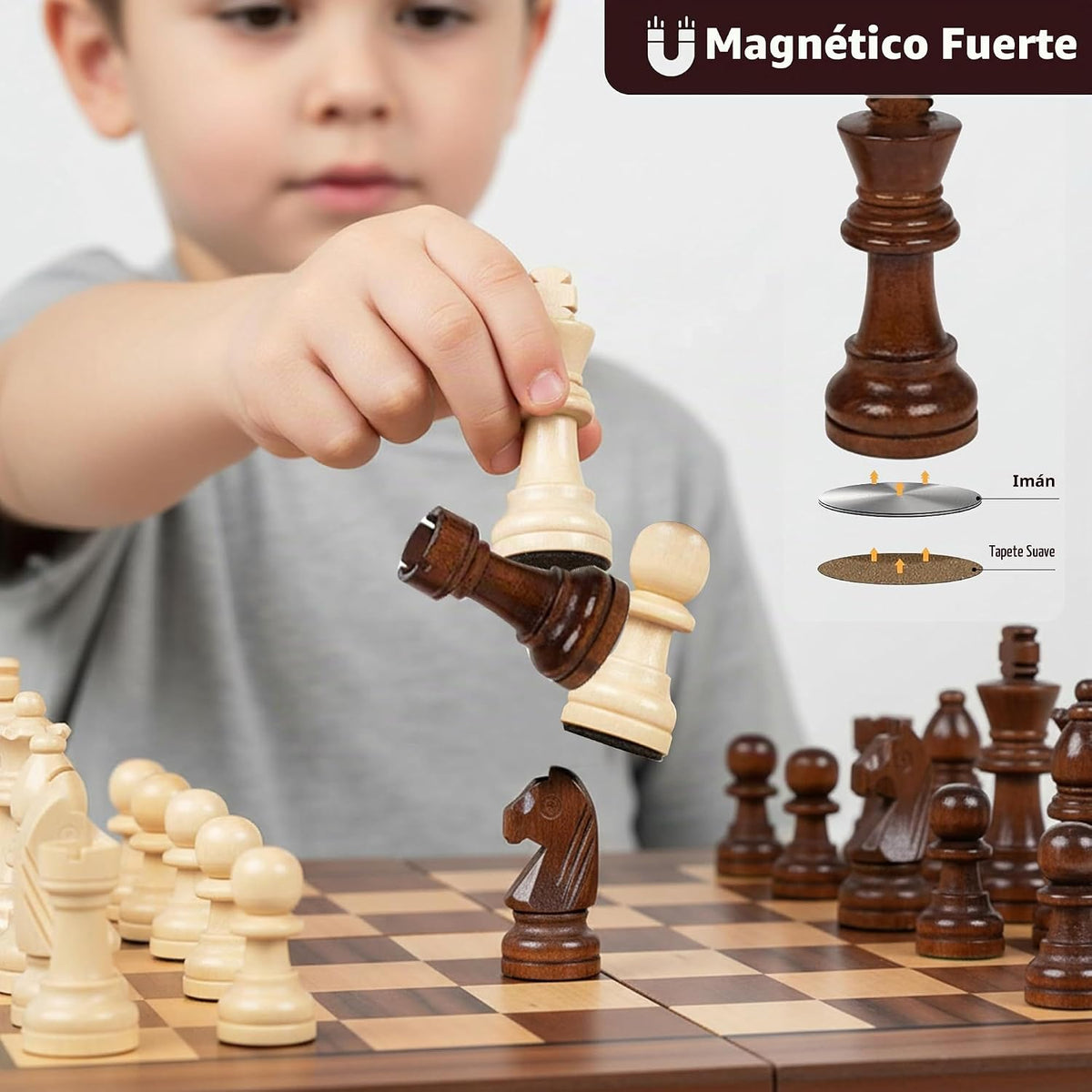 Juego de ajedrez y damas de viaje magnético 2 en 1 de madera