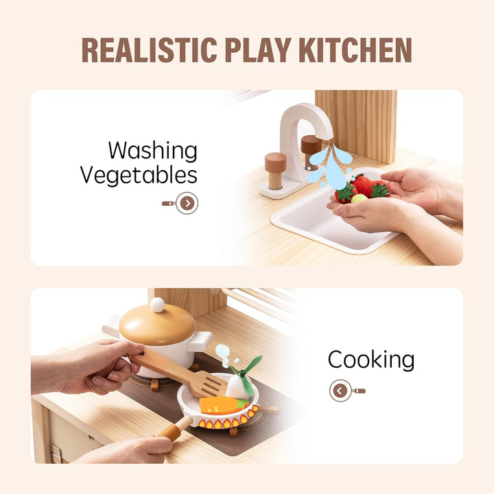 ROBOTIME Juego de cocina de madera, juego de cocina para niños con...