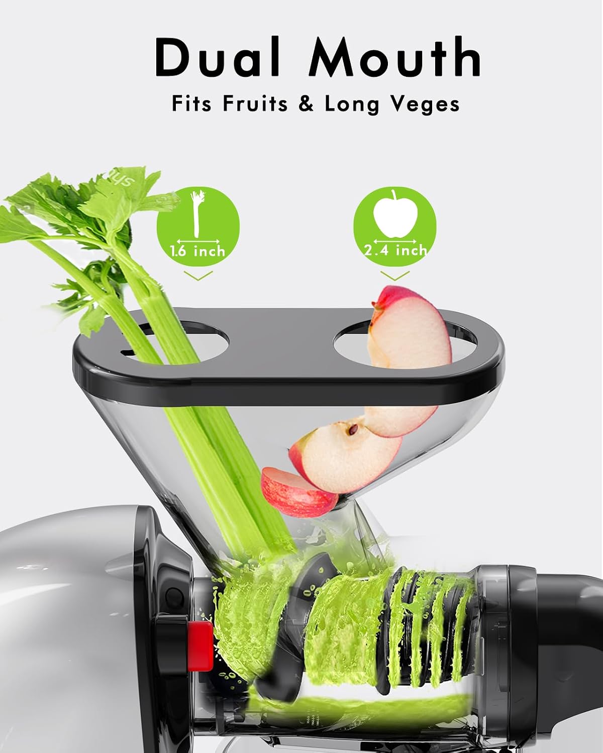 SIFENE Exprimidor Compacto de Prensado en Frío, Tolva de Doble Alimentación, Motor de 150W, Gris