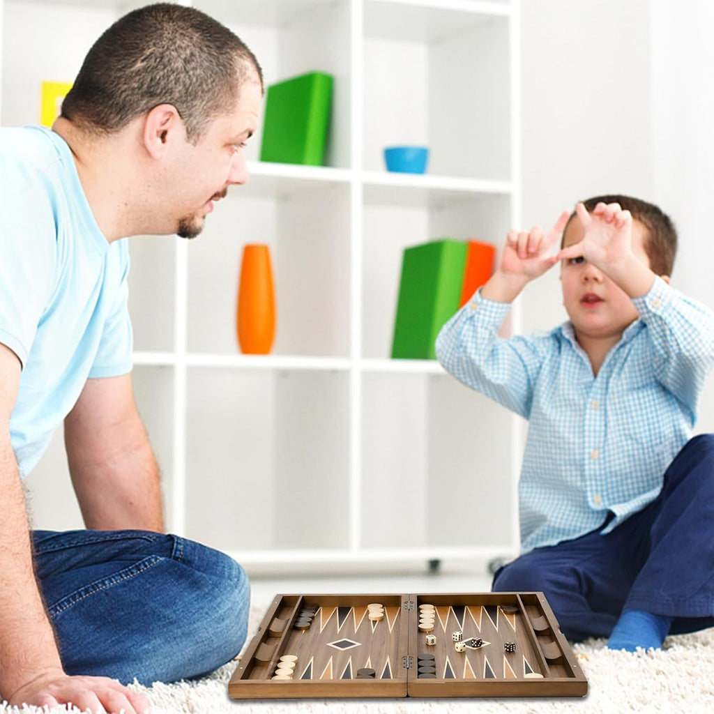 GSE Games & Sports Expert Juego de tablero de backgammon plegable de madera de alta calidad, juegos de mesa clásicos tradicionales de estrategia (estrella, 21 pulgadas)