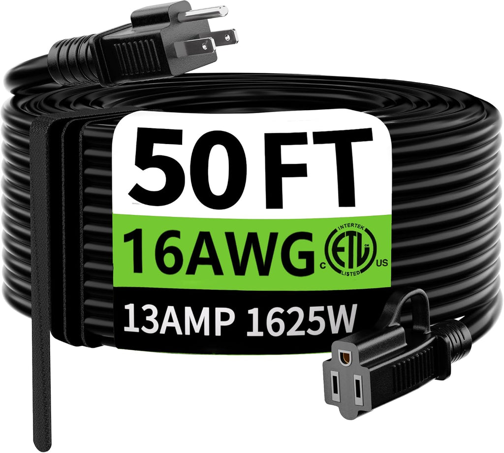 HUANCHAIN Cable de extensión negro para interiores y exteriores, 50 pies