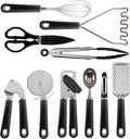COOK WITH COLOR Juego de Gadgets de Cocina de Acero Inoxidable con Asas Suaves al Tacto, 7 Piezas, Acero Inoxidable Negro