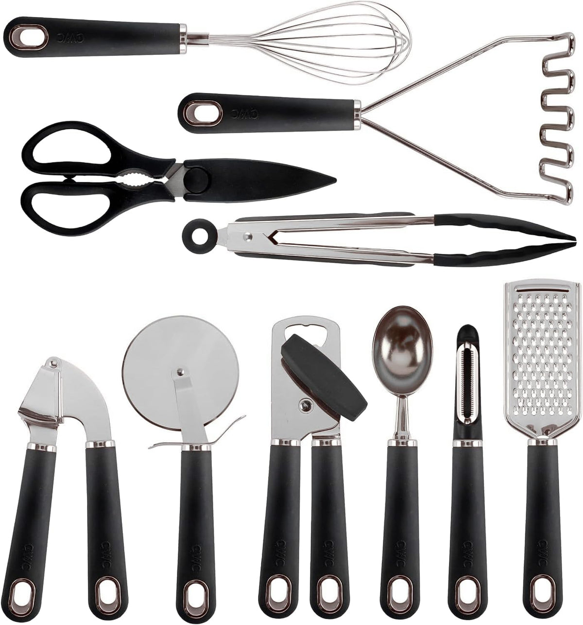 COOK WITH COLOR Juego de Gadgets de Cocina de Acero Inoxidable con Asas Suaves al Tacto, 7 Piezas, Acero Inoxidable Negro