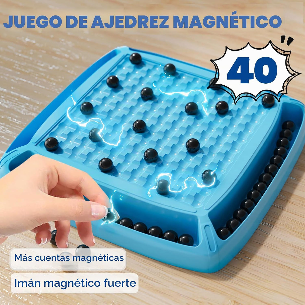 Juego de imán, juegos magnéticos de ajedrez, juegos de mesa para niños de 6 a 8 a 12 años, juegos de ajedrez magnéticos, juegos de mesa familiares para niños y adultos, juego magnético con 40 piezas, divertidos regalos de cumpleaños para niños (azul)