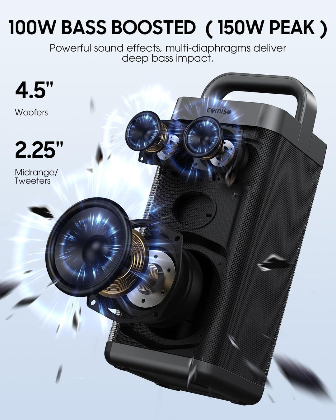 COMISO Altavoz Bluetooth portátil con graves profundos, 150W de pot...