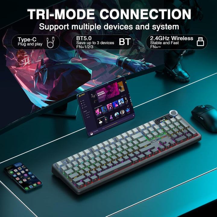 AULA F108 PRO - Teclado mecánico inalámbrico con pantalla y perilla...