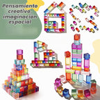 Juego de 30 bloques acrílicos mixtos – 10 largos (1.0 x 1.0 x 2.0 in) + 20 cubos (1.0 x 1.0 x 1.0 in), bloques de gemas arcoíris, juguete apilable sensorial para niños y niñas de 1, 2, 3, 4 años