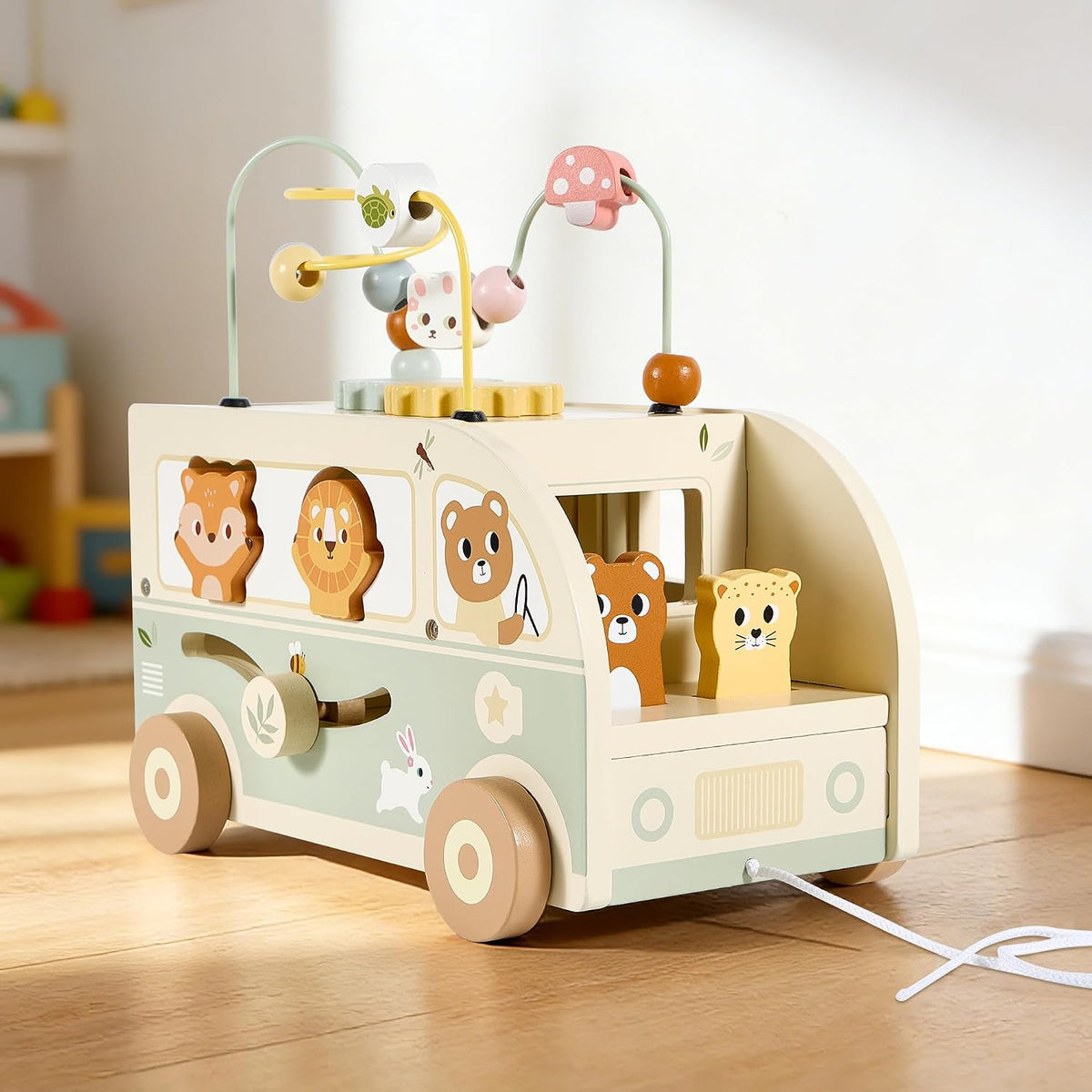 Juguetes Montessori de madera para niños de 2 años, juguetes de coche para bebés de 18 meses, 2 y 3 años, regalo de primer cumpleaños para niños y niñas, con conductor de bobbling y laberinto