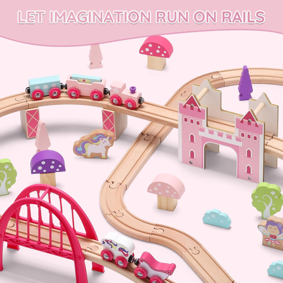 SainSmart Jr Juego de tren de madera de 72 piezas juego de