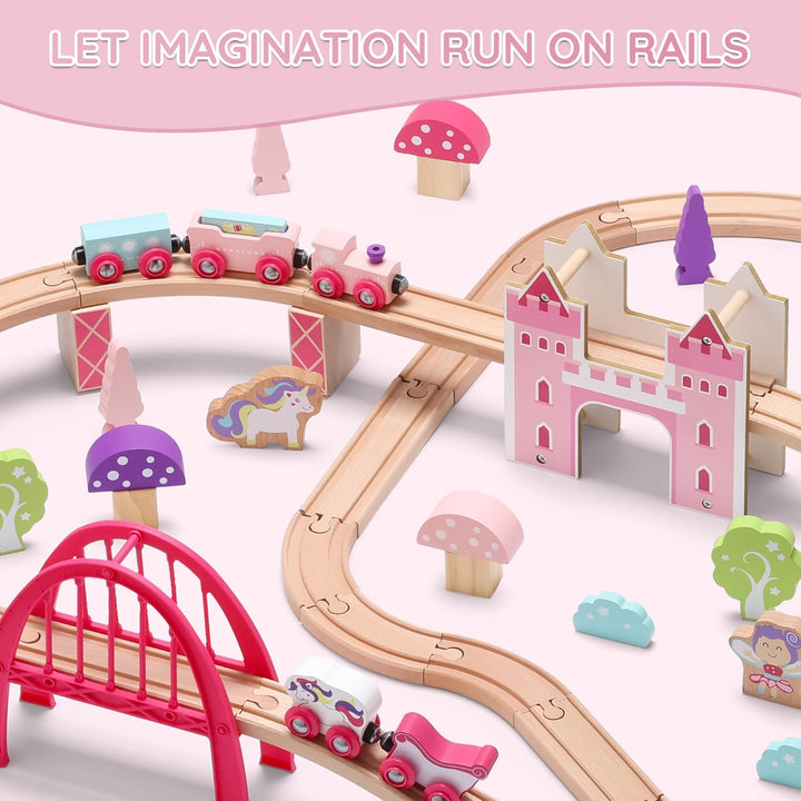 SainSmart Jr Juego de tren de madera de 72 piezas juego de