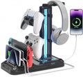 KDD Headset Stand con carga Station - Detachable Controller Holder con 9 Light Modes - Rotatable Headphone Hanger con USB &C Charger puertos - Earphone Hook para PC Gaming Accessories Storage