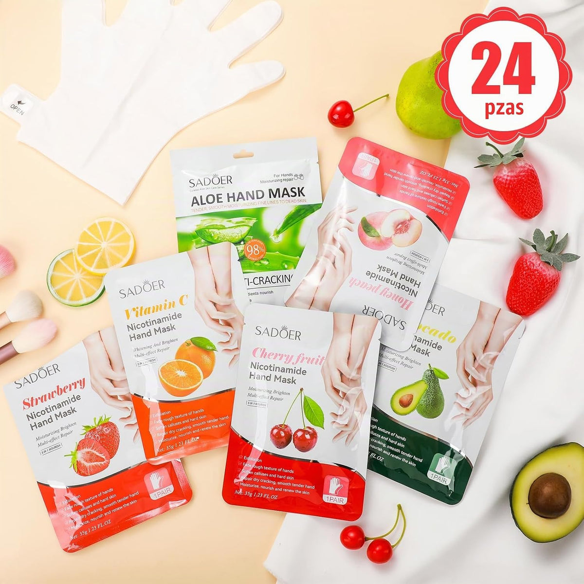 24 Pcs Fruits Beauty Hand Mask Bulk para Women Girl Sister