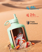 Coolflask Botella de agua de 128 onzas aislada con popote y 3 tapas a