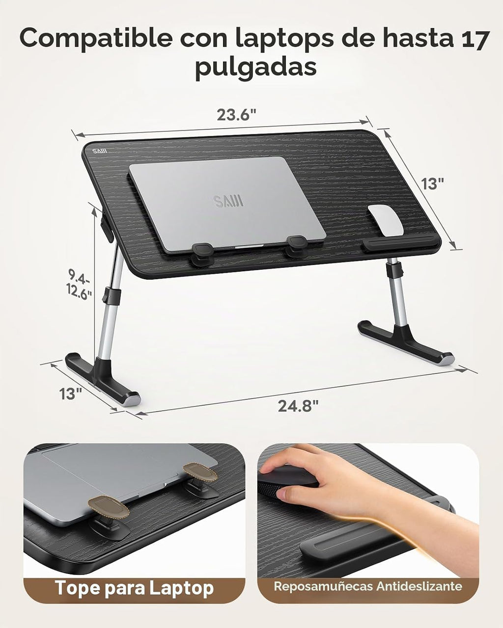 Escritorio para Laptop para Cama, SAIJI Mesas de Regazo para Comer y Escribir