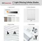 DEZ FURNISHINGS - Persiana celular sin cables de 1" de filtro de luz Signature, 20.5" de ancho x 64" de alto, Blanco
