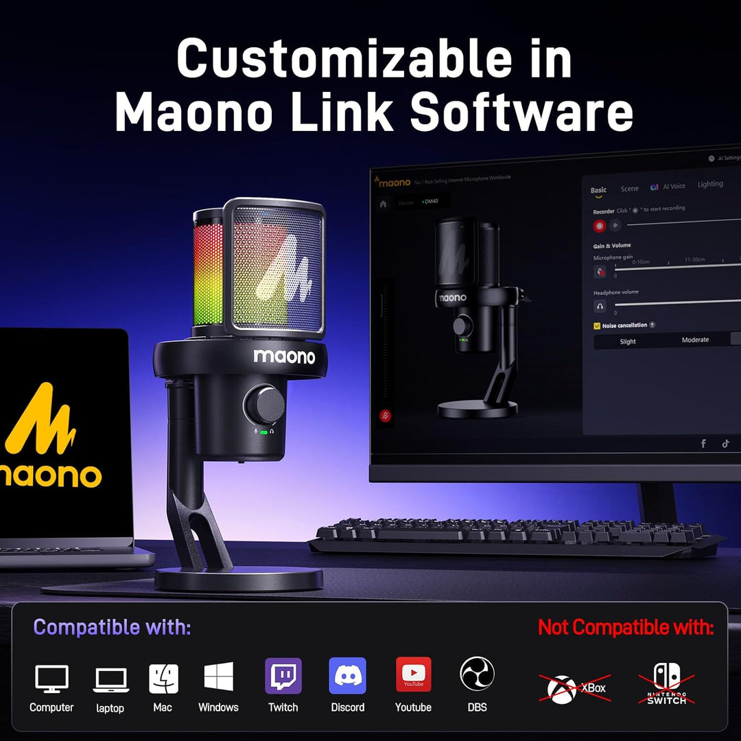 MAONO Micrófono inalámbrico para PC, micrófono condensador de trans...