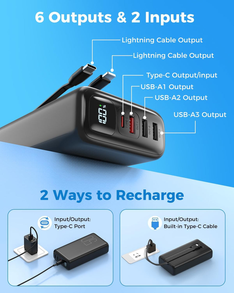 Eliegntist Cargador portátil de 50000 mAh con cables USB-C y Lightn...