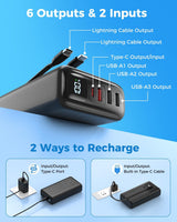 Eliegntist Cargador portátil de 51000 mAh con cables USB-C y Lightn...